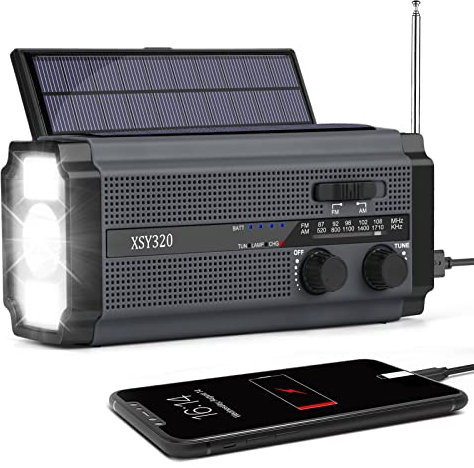 Nigecue Solar Radio, Tragbar Kurbelradio Dynamo Radio mit AM/FM, Eingebaute 5000mAh Wiederaufladbare Batterie, 3 Modi LED Taschenlampe, LED Leselampe, SOS-Alarm für Notfall Ourdoor - Schwarz