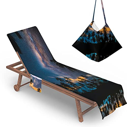 Highdi Sun Lounger Towels with Pockets, 3D Beach Sunbed Towels, Beach Chair Cover Towel, Chaise Lounge Towel Cover, Lounger Mate Beach Towel for Garden Pool (75x210cm,Milky Way)