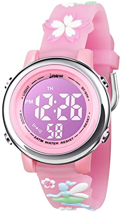 Bigmeda Orologio Digitale per Bambini, Orologio Sportivo a Cartoni 3D per Ragazze da 3-12 Anni, Visualizzazione della Data e Dell'ora, Retroilluminazione a 7 Colori (Fata dei fiori Rosa)