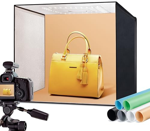 RALENO Photo Studio Light Box, 20''x20'' Photo Box, Light Box Photography (120 LEDs, 5500K, 97CRI, 50W, 6 Color PVC Backdrops) for Still Life Photography