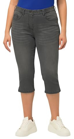 Ulla Popken dam Byxor Capri Jeans Sarah, Smal 5-ficksform, Fållslits