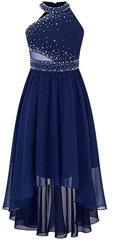 Alvivi Enfant Filles Robe De Mariage Demoiselle d'honneur Robe De Soirée Cérémonie Baptême Mousseline Robes De Baptême Communion Anniversaire 5-16 Ans Bleu Marine 11-12 Ans