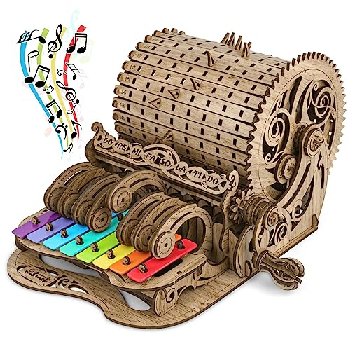 nicknack Hand Cranked Wooden Model Kits, 3D Wooden Puzzle Piano Mechanical Model Kits, Mechanical Building Craft for Teens and Adults Christmas House Gift Idea Home Decor-Dark