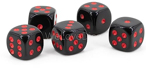 W6 Würfel (16mm) in schwarz/rote Punkte - Made in Germany - WeLoveBeads - 5 Stück