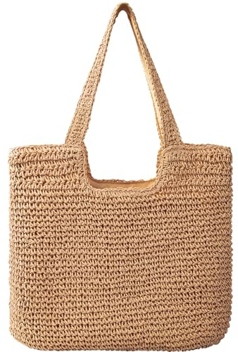Pleneal Straw Beach Bags for Women - Women Beach Handmade Woven Tote Bag, Summer Mesh Hollow Shoulder Bag for Holiday