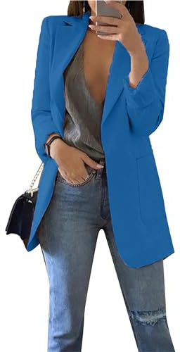ZICUE Blazer à manches longues ouvert sur le devant pour femme, coupe décontractée, col à revers, léger, noir foncé, XL