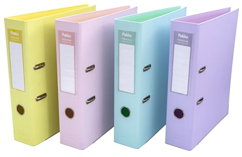 Pukka Pad, Premium Pastel A4 Lever Arch Files – Pack of 4 – Polypropylene Board Boxes for Document Storage & Organisation with Spine Label, Metal Feet, Thumb Hole – Pink, Purple, Yellow, & Mint
