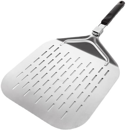 DAJAVE Pizzaschieber Perforiert 12 Zoll, 32 x 32 cm Pizzaschaufel aus harteloxiertem Aluminium, Pizza-Schieber mit verlängertem Silikongriff,Pizzaheber für hausgemachte Pizza&Brot Ideal für Pizzastein
