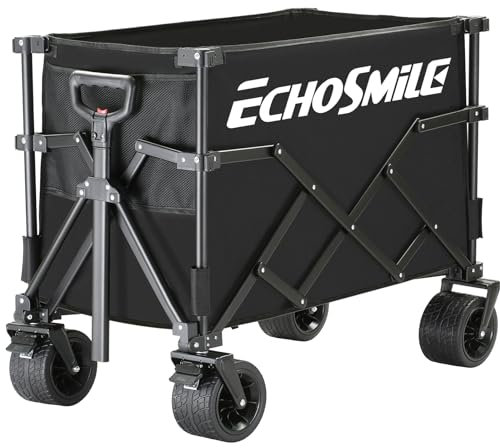EchoSmile XXXXL - Chariot de plage pliable - Charge maximale : 220 kg - Avec grandes roues tout-terrain - Chariot de transport portable avec frein - Chariot de camping pliable pour l'extérieur