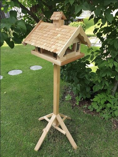 XXL Vogelhaus Futterhaus Lärchenholzdach Almhütte Häuschen mit Ständer A10