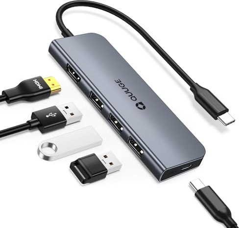 QUUGE USB C Docking Station 5-in-1 USB C Hub mit 3× USB 3.0 (5 Gbps), 4K HDMI, 100W PD – Multiport Adapter für MacBook Pro/Air, iPad, Galaxy, Laptop