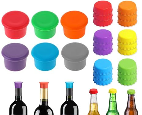 Hitopin Tapones de Silicona Reutilizable para Botellas de Cerveza y Vino - 24 Piezas, Color Aleatorio