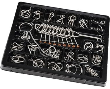 Abaodam 25pcs Brain Puzzle Set Metal Wire Iq Ring Puzzle for Kids and Adults, Educational Intelligence Toy 9 Linked Rings, Logic Brain Teaser for Family and Party Games