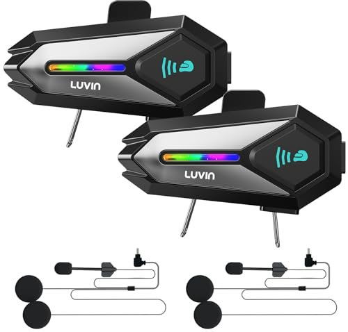 LUVIN Helmet Bluetooth Headset, Motorcycle Intercom Front & Rear 2-Riders, IP65 Waterproof, 1000mAh, Motorbike Helmets Bluetooth Headphone Earbuds for Men Birthday Gifts (Black 2Pack)