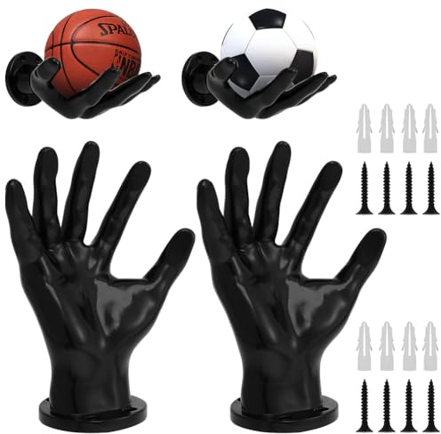 VOHESEA 2 soportes para pelotas de pared, ultra seguros y estables, soporte universal para pelotas de baloncesto, fútbol, voleibol, rugby, PVC negro, 15x9x21,5 cm, 2 tornillos y 4 clavos incluidos