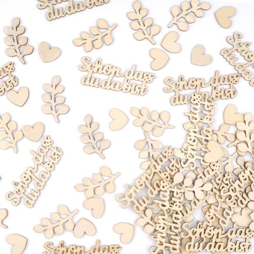 Streudeko Hochzeit, Holz Tischdeko Schön Dass Du Da Bist, Konfirmation Streudeko aus Holz, Tischdeko Taufe 1,7-7 cm, Geburtstag Konfetti Deko für Hochzeit Jubiläen Verlobbung (Streudeko)