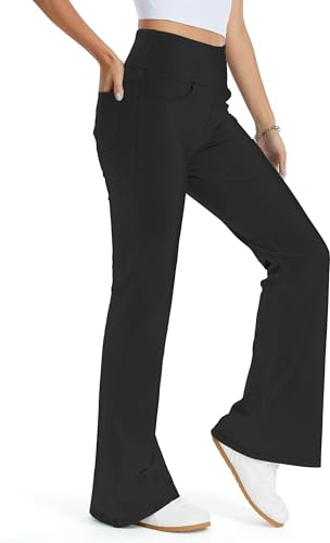 THE GYM PEOPLE Jeans Donna Flared a Vita Alta Elasticizzati con Contrallo della Pancia e Tasche - per Il Tempo Libero, Le Uscite e Lo Stile Urbano, Nero, XL
