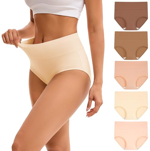 INNERSY Damunderkläder bomull, hög midja, kalsonger, kontrastfärg, midjetrosa, 5-pack