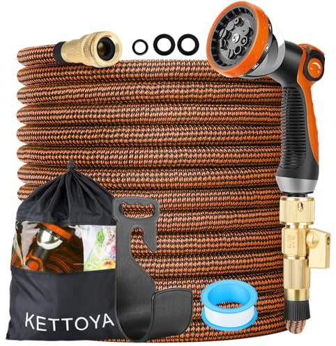 KETTOYA Tuyau d'arrosage extensible de 30 m, tuyau d'arrosage avec buse de pulvérisation à 10 modes, connecteur rapide de valve 2 en 1, tuyau d'arrosage flexible et robuste, durable 3750D, noyau en