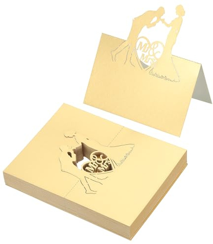 PATIKIL 50 pcs Tarjetas De Lugar Para Bodas, Tarjetas De Nombre Para Mesa De Boda Cortadas Con Laser En Forma De Tienda De Campaña Plegables Para Ajuste De Boda Buffet, Dorado Reflectante