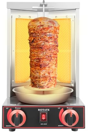 Dönergrill a gas Döner Machine, griglia rotante a gas con 2 fuochi, grande volume per casa, 3000 W 220 V GPL, griglia verticale commerciale, griglia da tavolo per arrostire carne di Schawarma (argento