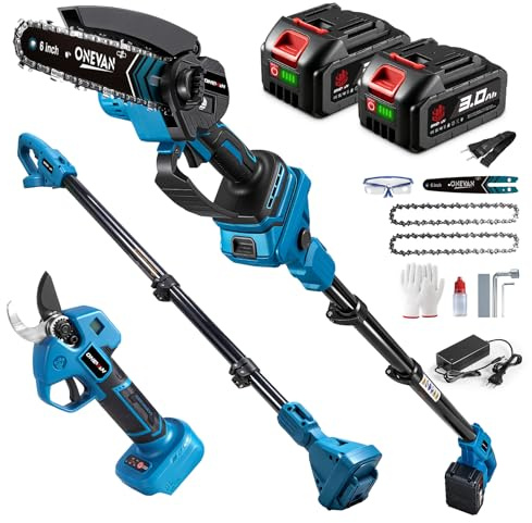 ONEVAN Motosega Telescopico e Forbici per Potatur, 4-in-1, con Asta 2m