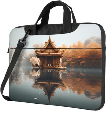 WZYWHJ Pequeño pabellón en el lago Impresión Ultrafina Portátil de un solo hombro Bolsa para portátil Accesorios de computadora Suave a prueba de golpes para portátiles, Black, 15.6 inch
