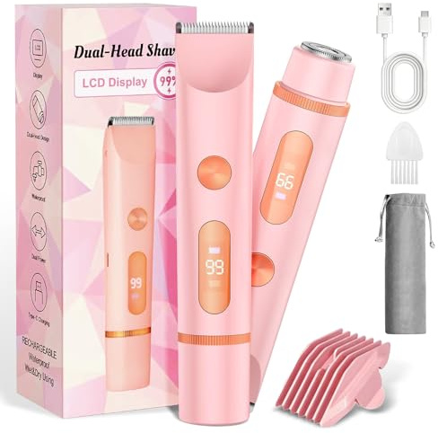 Afeitadora y recortadora eléctrica 2 en 1 indolora para mujer, IPX7, impermeable, inalámbrica, húmeda/seca, para piernas, axilas, línea del bikini, cuerpo y cara, maquinilla de afeitar recargable de