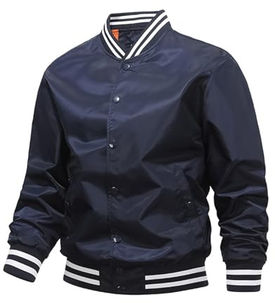 Collegejacka för män, klassisk ledig bomull, Letterman, baseballjacka med ränder på ärmar, krage, mångsidig, kan kombineras för fritidslook, robust utförande med knappslå perfekt för