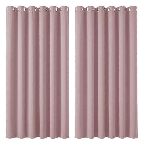 Deconovo Opaque Blackout Eyelet Curtains, 229 x 229 cm, Light Pink, Set of 2