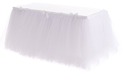 HBBMAGIC DIY Tüll Tischrock Weiß, 275cm×76cm Party Dekoration Tüll Tischröcke für Hochzeit Geburtstag Taufe Babyparty Bankett