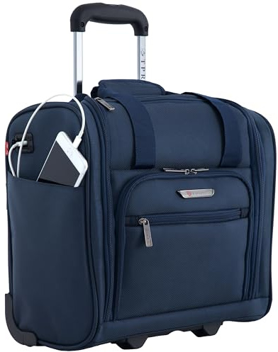 TPRC 15 Smart Underseat Carry-On Luggage with USB Charging Port, Navy Blue