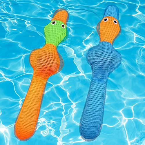 EXPAWLORER Floating Dog Water Pool Toys - 2 Pack Stuffed Duck Dog Toys Long, Pet Summer Essentials for Fetch & Training, Built-in Squeaky Ball Loud Sound for Small Medium Large Breeds