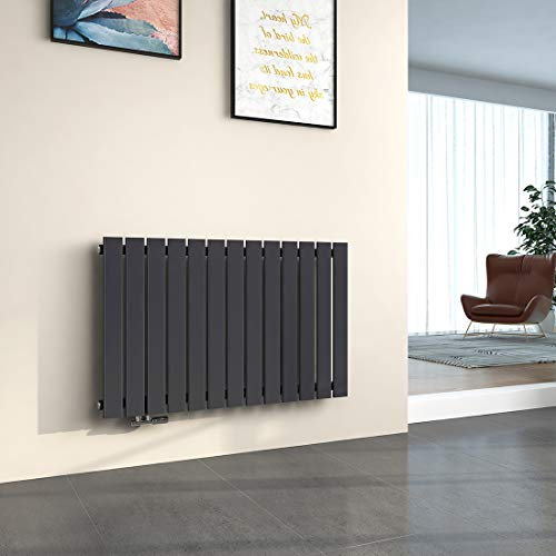 EMKE Heizkörper Horizontal 630x1000mm, Design Flachheizkörper Einlagig Moderne Heizkörper Flach Paneelheizkörper Seitenanschluss Anthrazit 730W