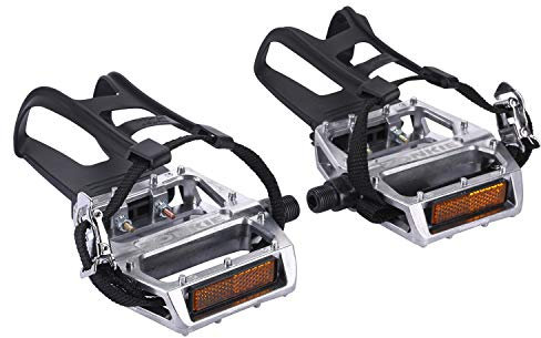 Pedale Fahrrad, Fahrrad Pedal mit Toe Clip/Strap, Plattform Mountainbike/MTB/Flat Pedale mit hochwertigen Industrie-Kugellagern und Top Grip, Trekking Pedale Fahrrad, 9/16 Inch