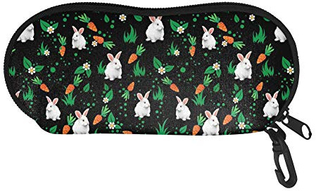 Showudesigns Soft Glasses Case Cute Rabbit Print Zipper Eyeglasses Pouch with Belt Clip for Girls Women Kids Sunglasses Case Organizer Travel