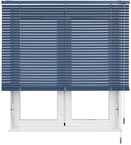 VIEWTEX | Persiana Veneciana de Aluminio 25mm Color Azul - 150x250 cm | Cordón y Bastón para Ajuste de Luz | Instalación en Pared o Techo | Fabricado en España | Garantía 5 Años
