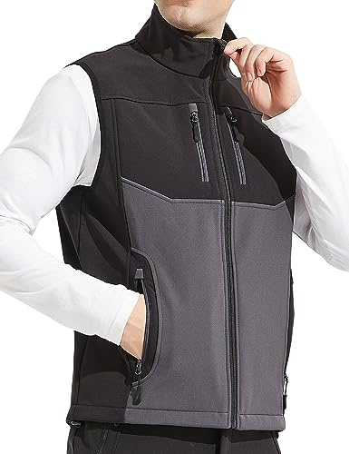 KUTOOK Chaleco Softshell Hombres Cortavientos sin Mangas Forro Polar Transpirable Resistente al Viento L Negro Gris