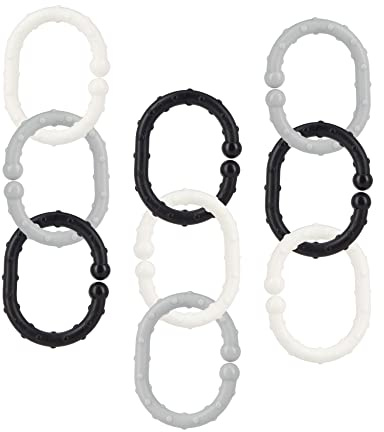 Nuby - Linkables - Stroller Chain - Black, Grey and White - Attachable Links for Strollers, car Seats and Travel - 18 Pieces