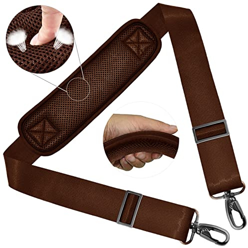 Väska Axelrem 58 Universal Axelrem med Ultratjocka Fasta Vadderade och Dubbla Balansspännen & Metallvridbara Krokar för Portfölj, Resväska, Sportväskor, Laptopväska, Crossbody etc,Brun