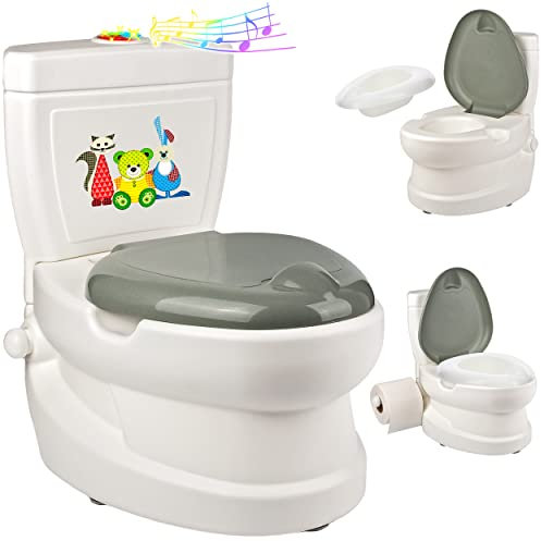 alles-meine.de GmbH Kindertoilette/Töpfchen Spülgeräusch + Licht Tierfreunde mit Wasserspülung Sound - Nachttopf/Babytopf - mit Deckel - weiß - Musik - Toilettentrainer..