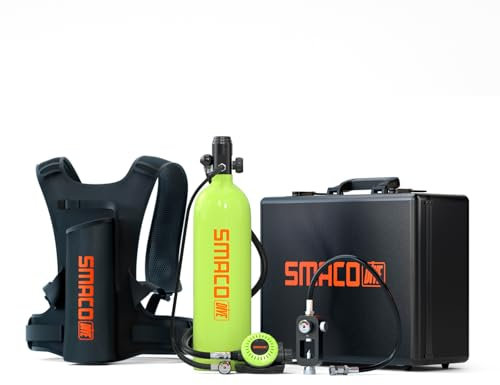 SMACO Mini Botella de Buceo 2 litro Portatil Bombona de Buceo S700 Plus Pequeñas Botella Submarinismo de 25-30 Minutos Tanque de Buceo Recargable for Viajes Nadar Rescate