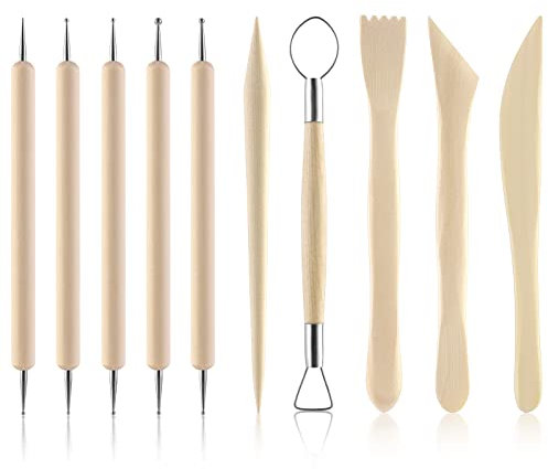Grevosea Pack de 10 Herramientas de Modelado Arcilla,Herramientas de cerámica Herramientas de Escultura de Arcilla polimérica Herramientas de Arcilla de Madera para Manualidades,Modelado,Tallado