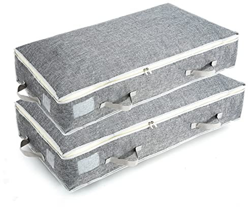 Mr Hsiung & Mrs Yin 90L Under-Bed Storage Bags with Zips, Large Organizer Boxes, Foldable Clothes Storage Bag, Fabric Storage Bags for Duvets, Shoes, Beddings, Quilt, Wardrobe Storage Solutions, 2PCS