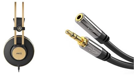 AKG K92 Hochleistungs-Kopfhörer mit geschlossenem Design, Schwarz & KabelDirekt – 5 m – Kopfhörer-Verlängerungskabel, 3,5-mm-Klinken-Verlängerung (schwarz)