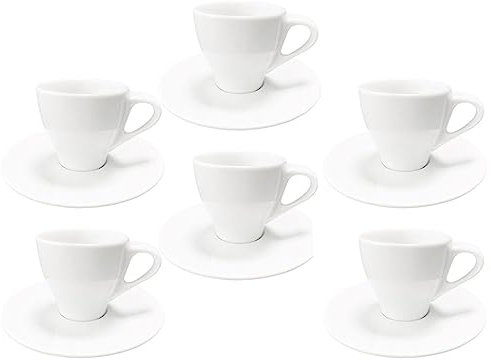 Set 6 Tazzine Tazze Caffe' Bar Alta con Piattini Bianche Laura