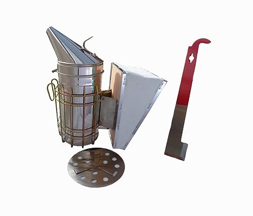 Bee Smoker Stainless Steel apiary beekeepers smoker dispenser inspection Hive Tool Aesthetic 28.5 cm tall with Heat Shield Beekeeping Equipment Hive bellow fuel diffusion toolbee management
