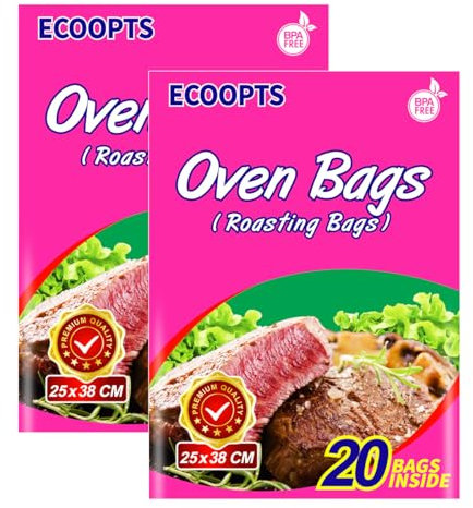 ECOOPTS Ofenbeutel zum Kochen, Braten, 40 × kleine Ofenbeutel für Huhn, Fleisch, Schinken, Meeresfrüchte, Gemüse (25,4 x 38,1 cm, 2 Stück)