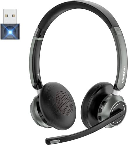 KONNAO Auriculares inalámbricos con micrófono con cancelación de ruido IA, auriculares inalámbricos V5.3 con dongle USB y silencio de micrófono para computadora/portátil/PC/iPhone/Android/teléfonos