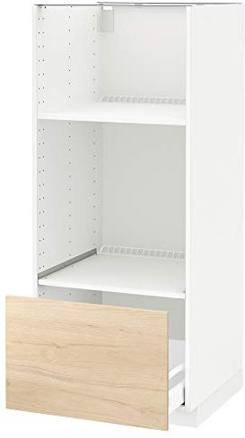 METOD/MAXIMERA cabine haute pour four/tiroir micro W, 60x60x140 cm, blanc/effet cendré clair Askersund